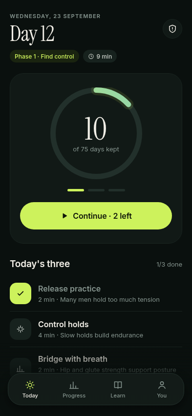 75hrd Product preview showing sample daily pelvic-health progress